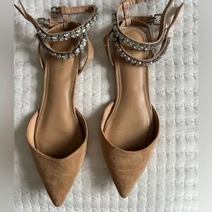Express Tan Crystal Embellished Flats